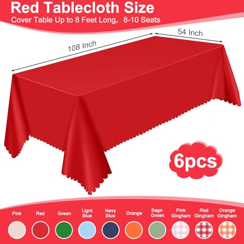 Image of NatNarr 6 Pack Red Tablecloths Plastic, Scalloped Christmas Table Cloths