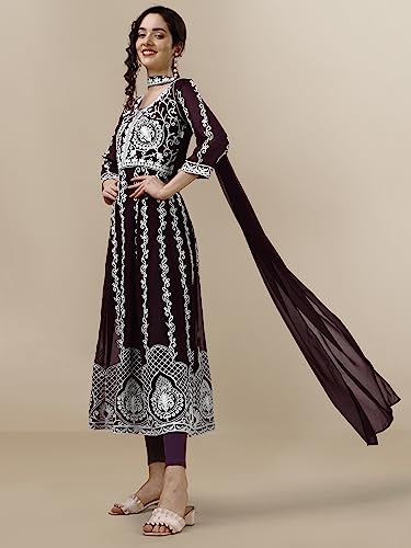 Women's Georgette Chikankari Embroidery Anarkali Kurta & Dupatta Set3