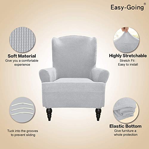 Image of Easy-Going Stretch Wingback Chair Sofa Slipcover Silver Gray