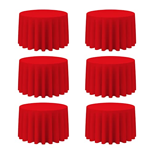 BRILLMAX 6 Pack Red Round Tablecloths 108 Inch - Circle Bulk Linen Polyester Fabric Washable Table Cloth Cover for Wedding Reception Banquet Birthday Party Buffet Restaurant