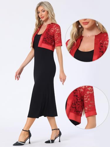 Image of Allegra K Lace Shrug for Women's Cropped Sheer Floral Lace Shrug for Evening Dresses