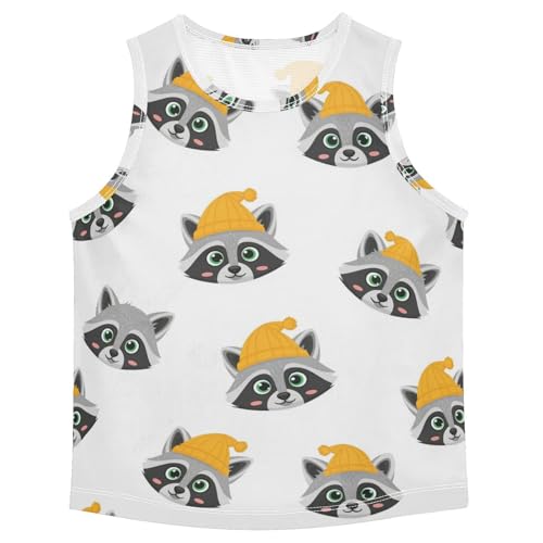 J JOYSAY Cartoon Raccoon Hat White Boys Tank Top Sleeveless Muscle Shirts Quick Dry Sport Workout Active Kids T-Shirts 3-15T