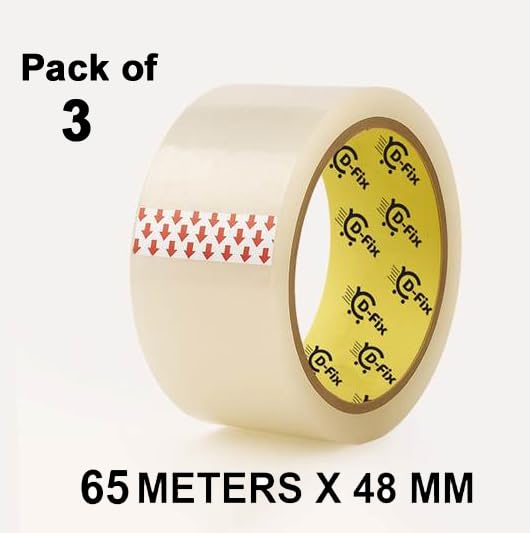 Image of D-fix Self Adhesive Transparent Cello Tape - 65Meters in Length - 48mm / 2 inch Width - 3 Roll Per Pack - BOPP Industrial Packaging Tape for E-Commerce Box Packing, Office and Home use