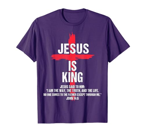 Kids Jesus Is King Christian-Shirt Boy Youth Religious Cross T-Shirt