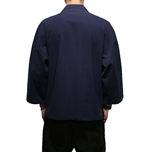 Men\'s Cotton Blends Linen Open Front Cardigan Embroidery Kimono Jackets