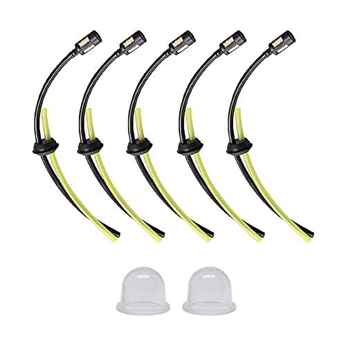 GARLIC PRESS Lot de 5 Tuyau d'essence Filtre Filtre à Essence Universel Joint de Tuyau d'essence pour débroussailleuse Tondeuse Taille-haie élagueur avec 2 Ampoules d?apprêt Cover