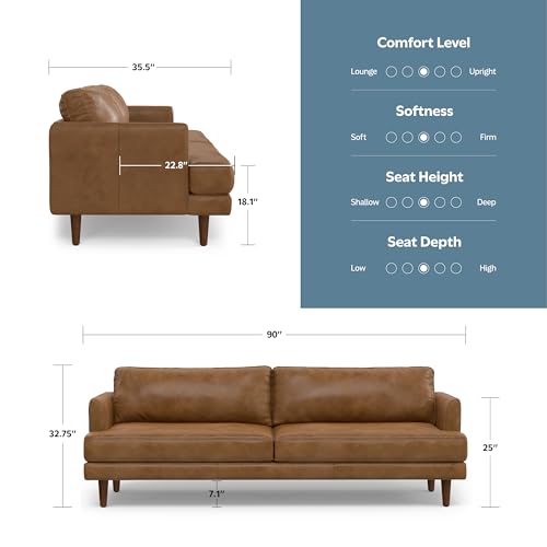 SIMPLIHOME Livingston Top Grain Leather Sofa