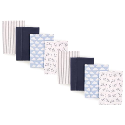 Image of Hudson Baby Cotton Poly Flannel Burp Cloths Multipack, Paper Airplane 8-Pack, One Size