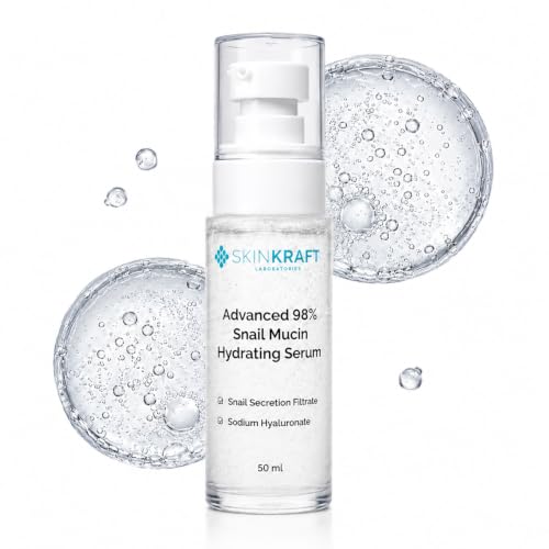 Image of SkinKraft Advanced 98% Snail Mucin Hydrating Serum | All Skin Types | 50ml | Korean instpired glass-skin serum | Sodium hyaluronate & betaine | Hydrates, plumps & smoothens skin