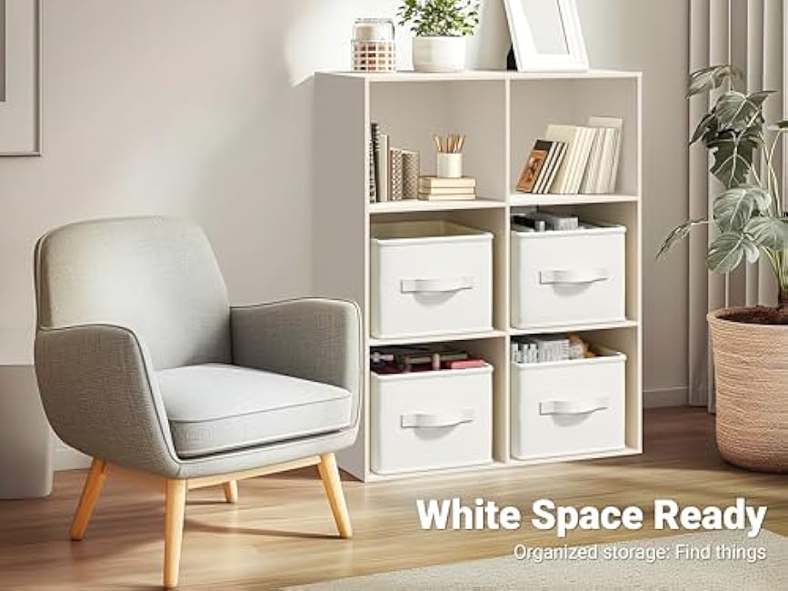 3 Pack Fabric Storage Bins for Shelves | 14? L*10? W*8? H Closet Storage Bins | Collapsible Closet Organizers for Clothes | Linen Clothes Bins | White & Ivory