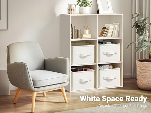Image of LayerSpace 3 Pack Fabric Storage Bins for Shelves | 16.25x12x10in Closet | Collapsible Bins for Organization | Linen Clothes Storage Bins | White & Ivory