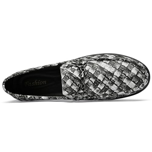 Men's Genuine Leather Slip-On Loafers with Textured Weave Metal Buckle Breathable Driving Moccasins for Business Office Weekend Getaways Weddings Walking Driving Comfort Boat Shoes4