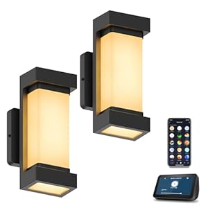 XMCOSY+ Outdoor Wall Lights, 2100LM LED Outdoor Light Fixture for House, Smart RGBCW Black Exterior Lighting Wall Sconce, WiFi APP Control, Works with Alexa, IP65 Waterproof Porch Patio Lights (2PK)