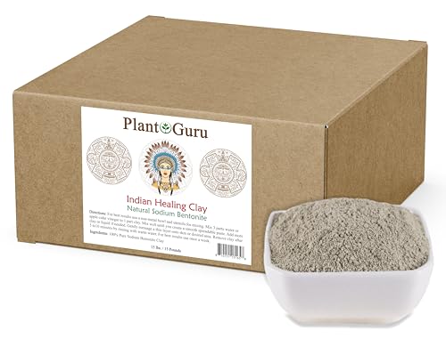 Plant Guru Sodium Bentonite Clay Powder 15 lbs. Bulk Wholesale 100% Natural Indian Healing Clay - Deep Pore Cleansing Facial And Body Mask - Detox Clay for Face Hair Acne and Bath.