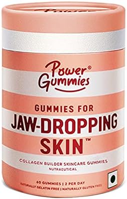 Power Gummies Jaw Dropping Skin Collagen Builder Gummies | 0 Added Sugar & New Heart Shape | 60 Gummy Pack | Vitamin C & E, Hyaluronic Acid, Glutathione |Collagen Gummies For Women & Men | 100% Veg | Gluten, Gelatin Free