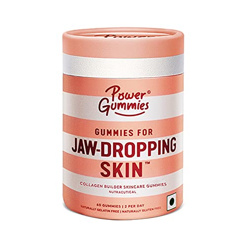 Power Gummies Jaw Dropping Skin Collagen Builder Gummies | 0 Added Sugar & New Heart Shape | 60 Gummy Pack | Vitamin C & E, Hyaluronic Acid, Glutathione |Collagen Gummies For Women & Men | 100% Veg | Gluten, Gelatin Free