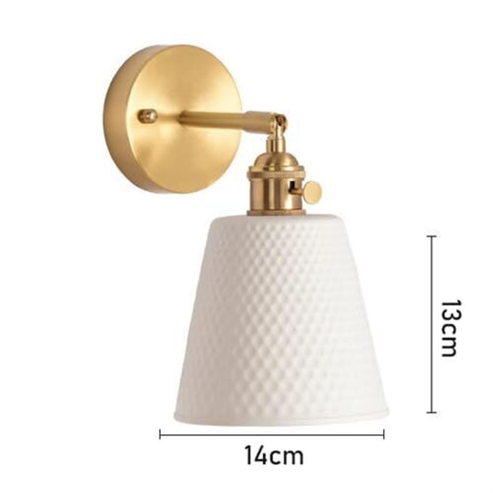 Applique da Parete per Interni Moderne E retrò in Ottone Spazzolato con Interruttore Rotante E Paralume in Ceramica Regolabile Ideali per Camera da Letto Comodino Bagno E Corridoio Attacco E27