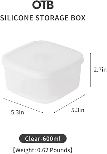 Miniatura 2 de OTB Juego de 2 recipientes de silicona reutilizables transparentes, cajas de almacenamiento de alimentos de silicona sin fugas, sin BPA, herméticos,