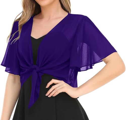 Image of Women's Solid Puff Sleeve Kimono Short Cardigan Loose Cover Up Casual Blouse Top Chiffon