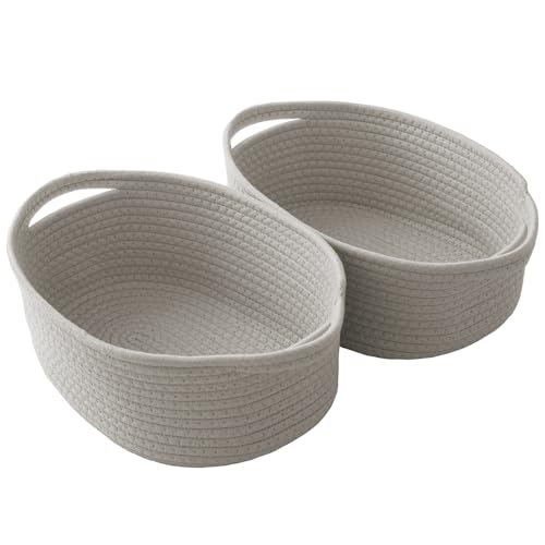 Image of JMvicyroam Small Woven Basket, Empty Gift Basket, Grey /2 Pack | Small Gift Basket, Cotton Rope, 12 x 8 x 37 in, Handles, Includes Ribbon and Bag, Birthday Gift Basket