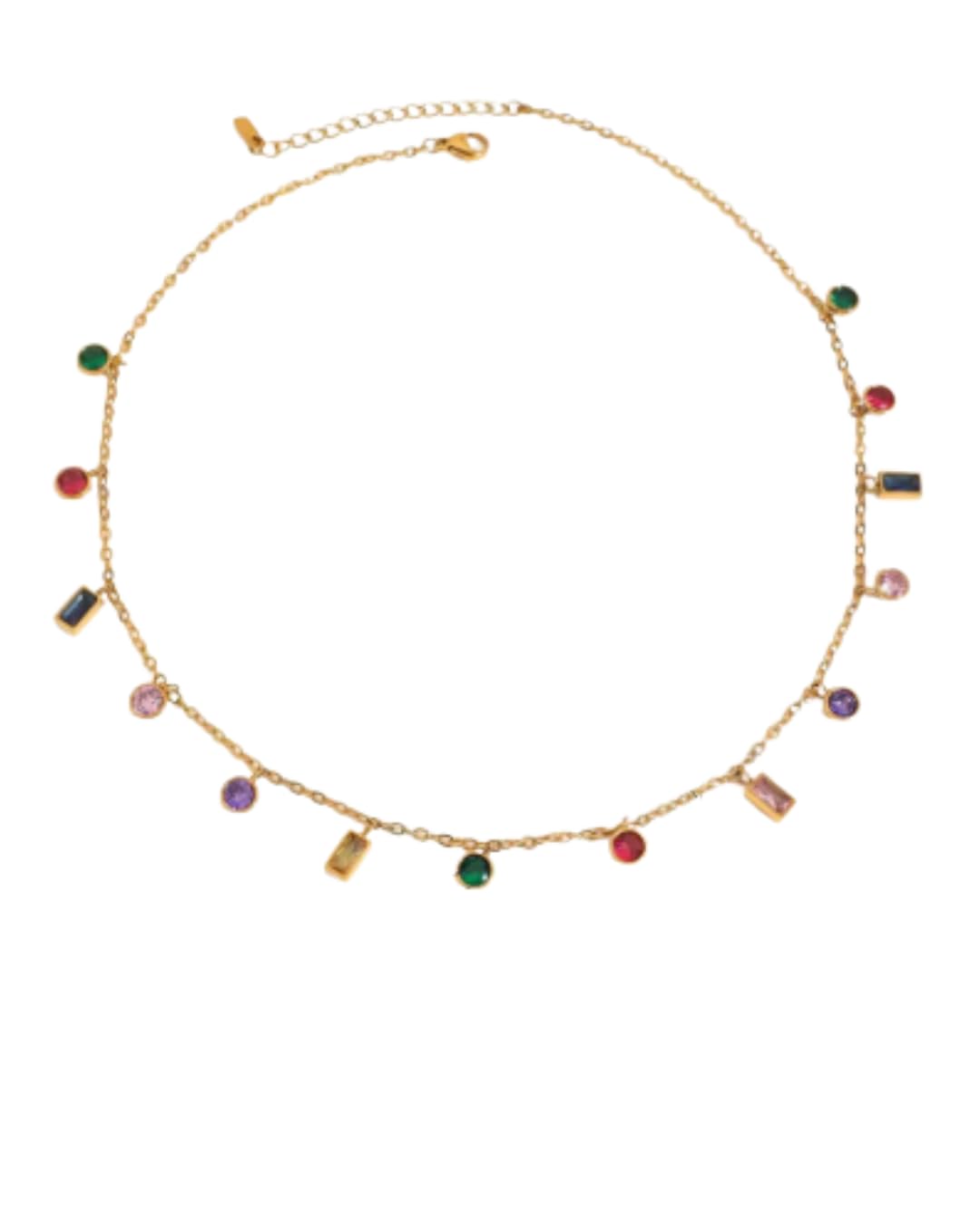 Multicolour Charm Necklace for Women & Girls, 18K Gold Plated Crystal Pendant Chain, Adjustable Waterproof Anti Tarnish Stainless Steel, Trendy Colorful Dainty Jewelry for Daily Wear, Gift for Her-image-0