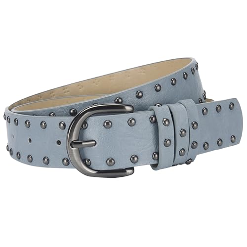 AIEOE Cinturón con Tachuelas Estilo Rock Y2K Hiphop Unisex Cuero PU Punk para Hombre y Mujer Estilo Cowboy Gótico 3,3 x 107 cm Azul
