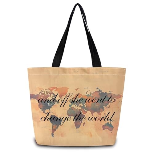 ZhuVantrix World Map Tote Bag Reusable Grocery Bags Aesthetic Shopping Shoulder Handbag with...