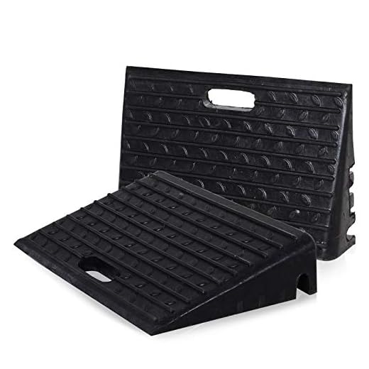 HOMCOM Set of 2 Rubber Kerb Ramps for Car Caravan Trailer Wheelchair Disabled Accessory Mobility Threshold Ramps