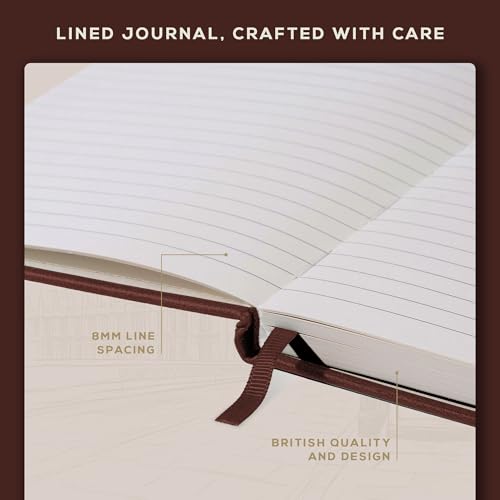 BEECHMORE BOOKS Premium Lined Journal Notebook, 5" x 8" (A5) Hardcover Vegan Leather Personal Diary, Thick 120gsm Ivory Cream Paper, Gift Box for Men & Women (Chestnut Brown)
