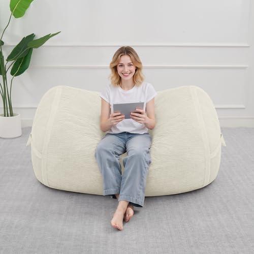 Image of 4FT Bean Bag Chair 4'Big Bean Bag Chairs with Adults, Large Beanbag Chair | Bean bag Lounger with Machine Washable Cover Fine Corduroy Fabric, Comfy Chairs for Living Room Bedroom Dorm, Beige