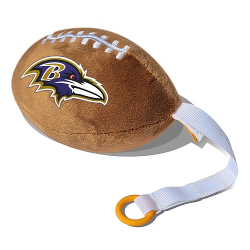 Image of Baltimore Ravens Plush Football Pacifier Holder by Smilo - Officially Licensed NFL Soother Holder - Soft Plush Toy and Dummy Holder - Fits Any Pacifier - Stroller Accessory & Newborn Essential