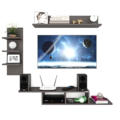 Image of ESTANTERIA Attri Strandier Tv Unit Wall Mounted Engineered Wood TV Cabinet for Wall Stand for Wall, TV Stand Unit Wall Shelf for Living Room, Set Top Box Wall Display Rack Stand (Standard, Wenge)