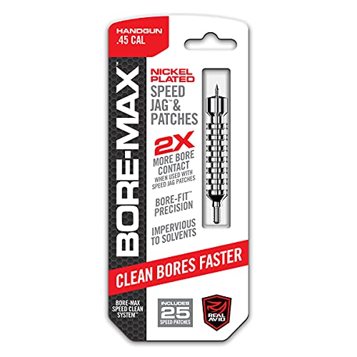 Real Avid Bore-Max Speed Jag and Patches, Bore Cleaning Jag Gun Patch Holder and Gun Cleaning Supplies Patches, Rifle Jag Pistol Jag and Patches Set (.45cal Handgun)