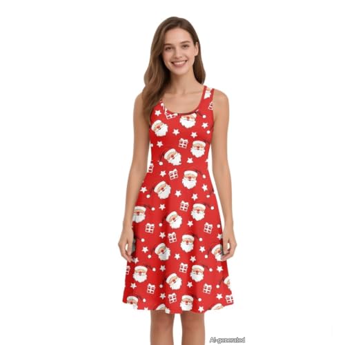 Image of Women Stylish Tank Dresses Sleeveless Round Neck Midi Casual Dress with Pocket for Summer