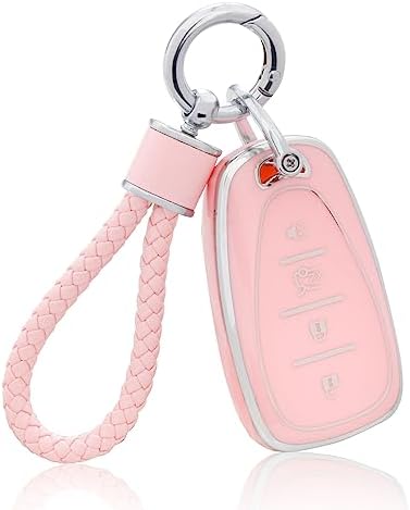 YO&YOYE for Chevy Key Fob Cover with Keychain, Pink Soft TPU Key Case Protection Shell Fit for Chevy Chevrolet Malibu Equinox Traverse Camaro Cruze Blazer Volt Bolt Smart 4 Buttons