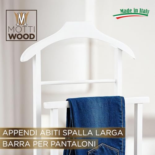 Mottiwood Indossatore Bianco, L'originale, Appendiabiti Da Camera, Legno Faggio, Servo Muto Doppio Con 4 Ruote, Made In Italy - 5