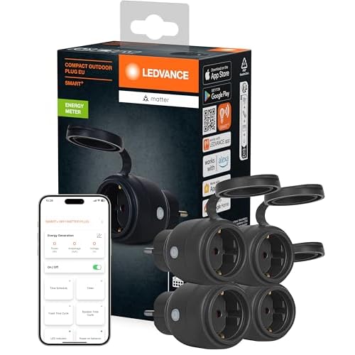 LEDVANCE SMART+ MATTER Outdoor Plug, prise extérieure compacte avec contrôle de la consommation d'énergie, contrôlable via Matter over WiFi, compatible avec Alexa, Google Home et Apple, pack de 1
