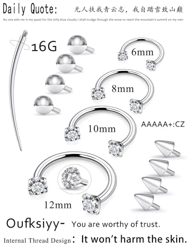 Oufksiyy Horseshoe Nose Ring Surgical Steel internal thread Double Gem Stud Nose Rings 16g Black Gold Lip Rings Cubic Zirconia Daith Septum Piercing Jewelry for Women Inner Diameter 6/8/10/12mm2