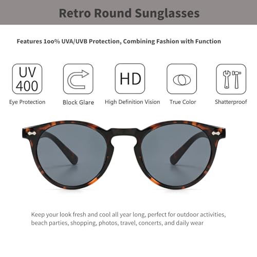 Small Retro Round Sunglasses for Women Men UV400 Protection Vintage Designer Trendy Frame4