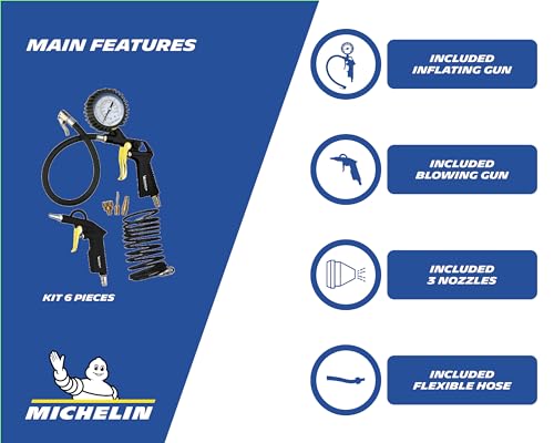 MICHELIN Persluchtset 3 delig (inclusief bandenpompmet manometer, 10 m spiraalslang, kort blaaspistool) - Maximum druk : 8 bar - Afbeelding 3