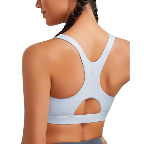 RUNNING GIRL Sports Bras for Women High Support,Racerback High Impact Grey Sports Bra Moulded Cup Workout Bra Push up D-icy Grey Medium