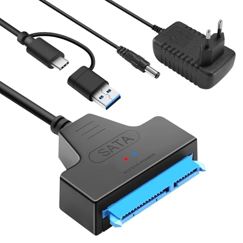 Gbformat SATA USB Adapter,USB3.0 zu SATA Konverter Adapter,Typ C/USB3.0 auf SATAIII/II/I Festplattenadapter f&uuml;r 2,5/3,5 Zoll HDD/SSD Festplatte und SATAOptisches Laufwerk mit 12V/2A Netzadapter,UASP