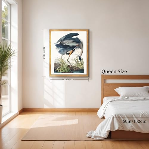 crmotu Vintage Framed Wall Art, Blue Heron Animal Canvas Art Prints, Tropical Bird Nature Wall Decor Pictures, Still Life Aesthetic Wall Paintings for Living Room Bedroom Kitchen Office, 16x24 inch