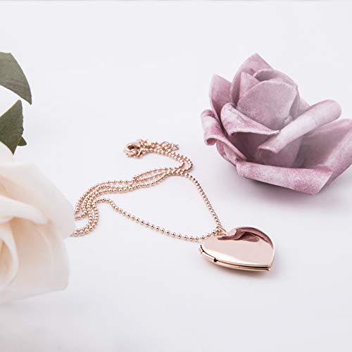 Power Wing Heart Locket Necklace That Holds Pictures,Rose Gold Plated Memory Photo Lockets,For Girls Gifts 16"-18" Bead Chain #TOP1