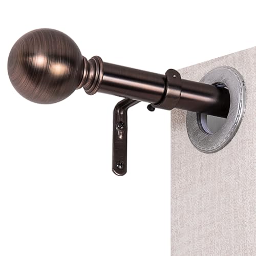 Brown Curtain Rods for Windows 18 to 144 inches, 1 Inch Modern Metal Drapery Rods, Adjustable Heavy Duty Curtain Pole with Round Finials(18"-144"Dark Red) 18"-144" Dark Red