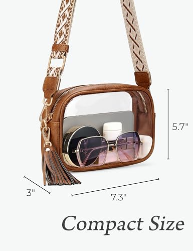 Yarnic Clear Bag Stadium Approved, PVC Transparent Crossbody Purse Small Transparent Crossbody Bag with Adjustable Shoulder Strap with Wide Strap for Concerts Sport Event Brown3