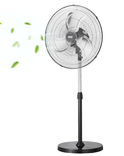 VEVOR Ventilador Oscilante de Pedestal 57 cm, Altura Ajustable de 110,5-138 cm Ventilador de Pie 3 Velocidades de Alta Potencia para Sala de Estar, Hogar, Oficina, Negro, 570 x 450 x 1380 mm