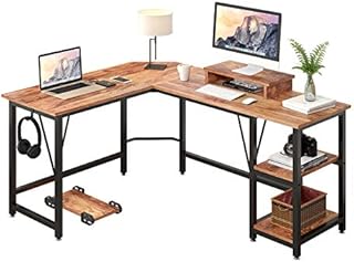 TREETALK Computer desk, L-shaped Corner Desk with 2-Layer Storage,Large PC Laptop Table with Monitor Stand and CPU Stand,Gaming Desk Writing Table for Office Home (Walnut)