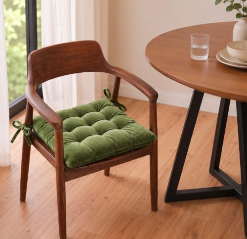 Image of BSB HOME Chair Pad Cushion with Tie Straps, Thick Tufted Seat Cushion for Dining, Office & Wooden Chairs, Soft Comfortable Chair Seat Pad with Durable Stitching,16 x 16 Inches(41 x 41 cm) - Moss Green