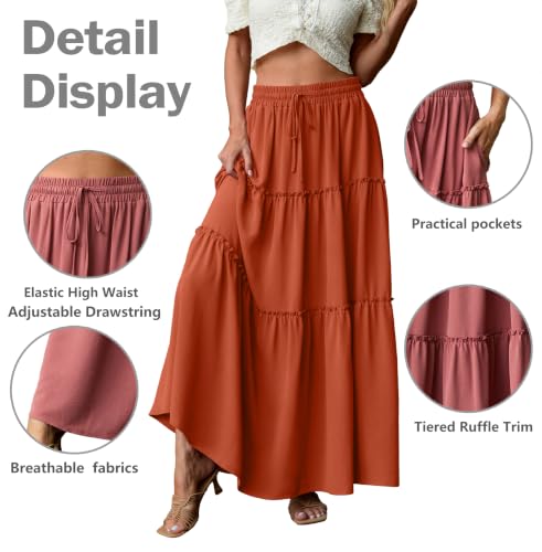 Image of Lepunuo Womens Casual Boho High Waisted Flowy Maxi Skirts Tiered Floral Long Skirts with Pockets for Summer Beach Vacation